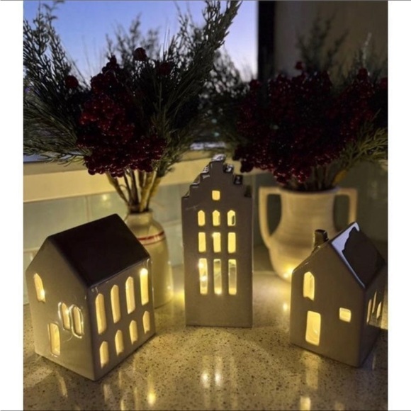 3pc Ceramic House LED Tea Light Holder - Threshold with Studio McGee - Picture 4 of 6